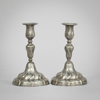 A pair of Rococo pewter candlesticks by Anders Morström (Falun 1778-1784/87).