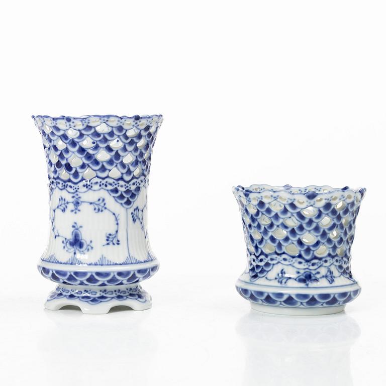 Royal Copenhagen, ten pieces of 'Blue fluted', half lace and full lace porcelain, Denmark, 1961-73.
