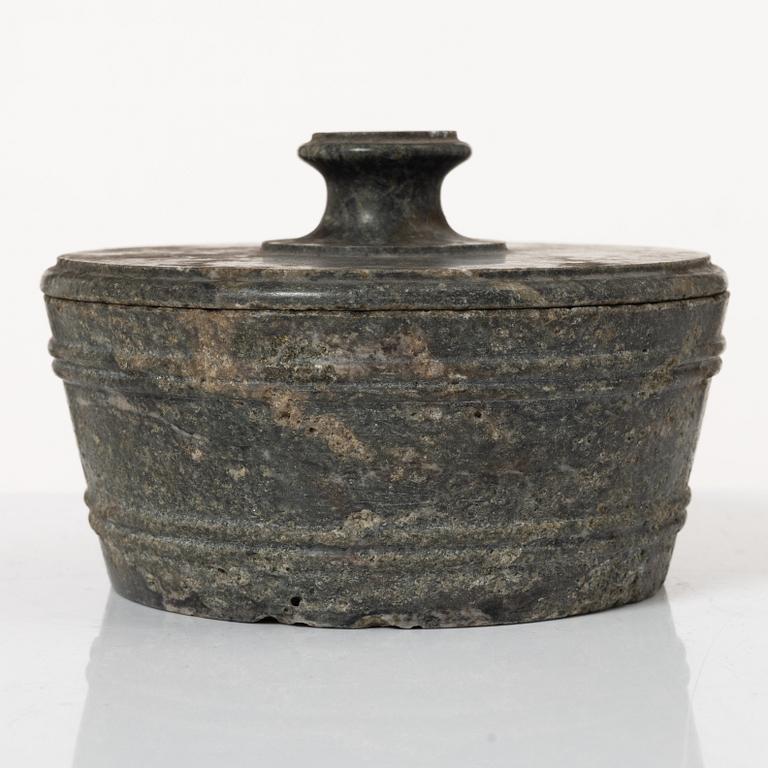 A 'Kolmård' marble butter box, Sweden, early 19th century.