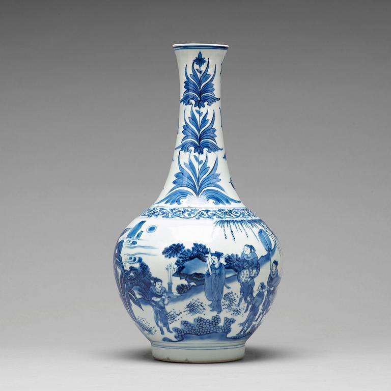 A Transitional blue and white bottle vase, 17th Century.