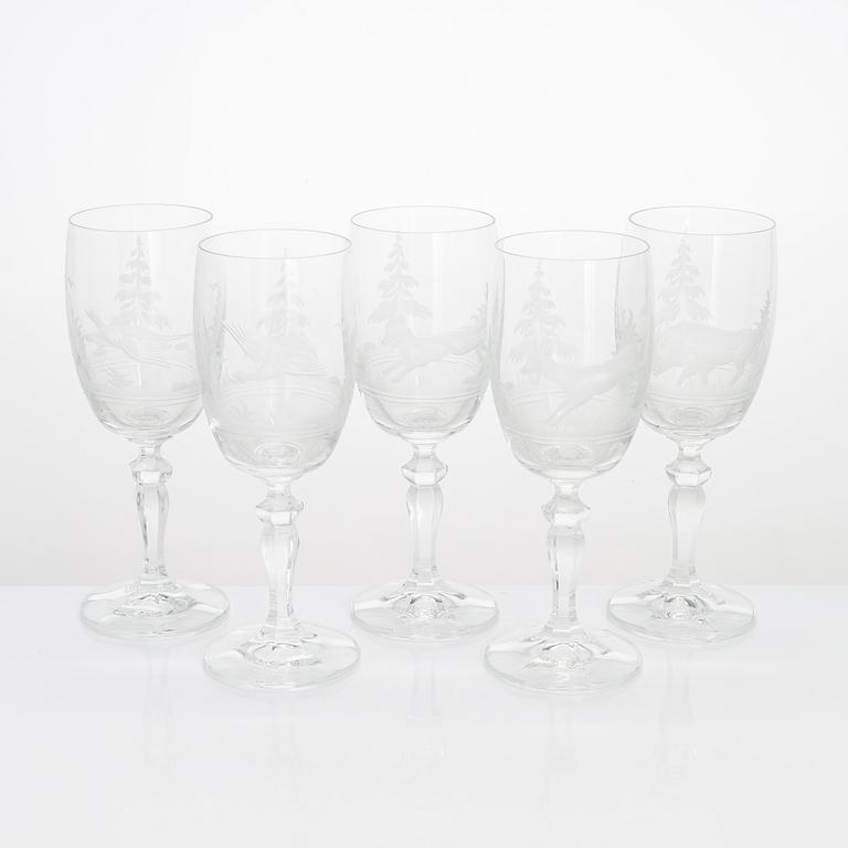 Drinking glasses, 21 pcs, with animal motifs, possibly Germany, late 20th century.