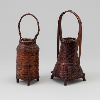 Two Japanese ikebana baskets, Meiji (1868-1912).