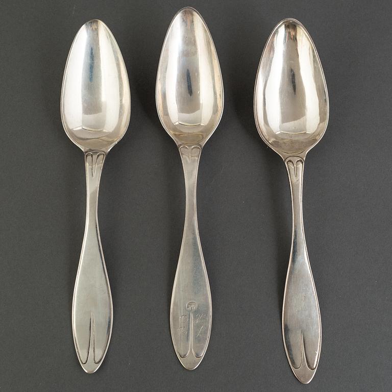 THREE SILVER TABLE SPOONS, Norrköping, first half of the 19th century. Weight ca 205 g.
