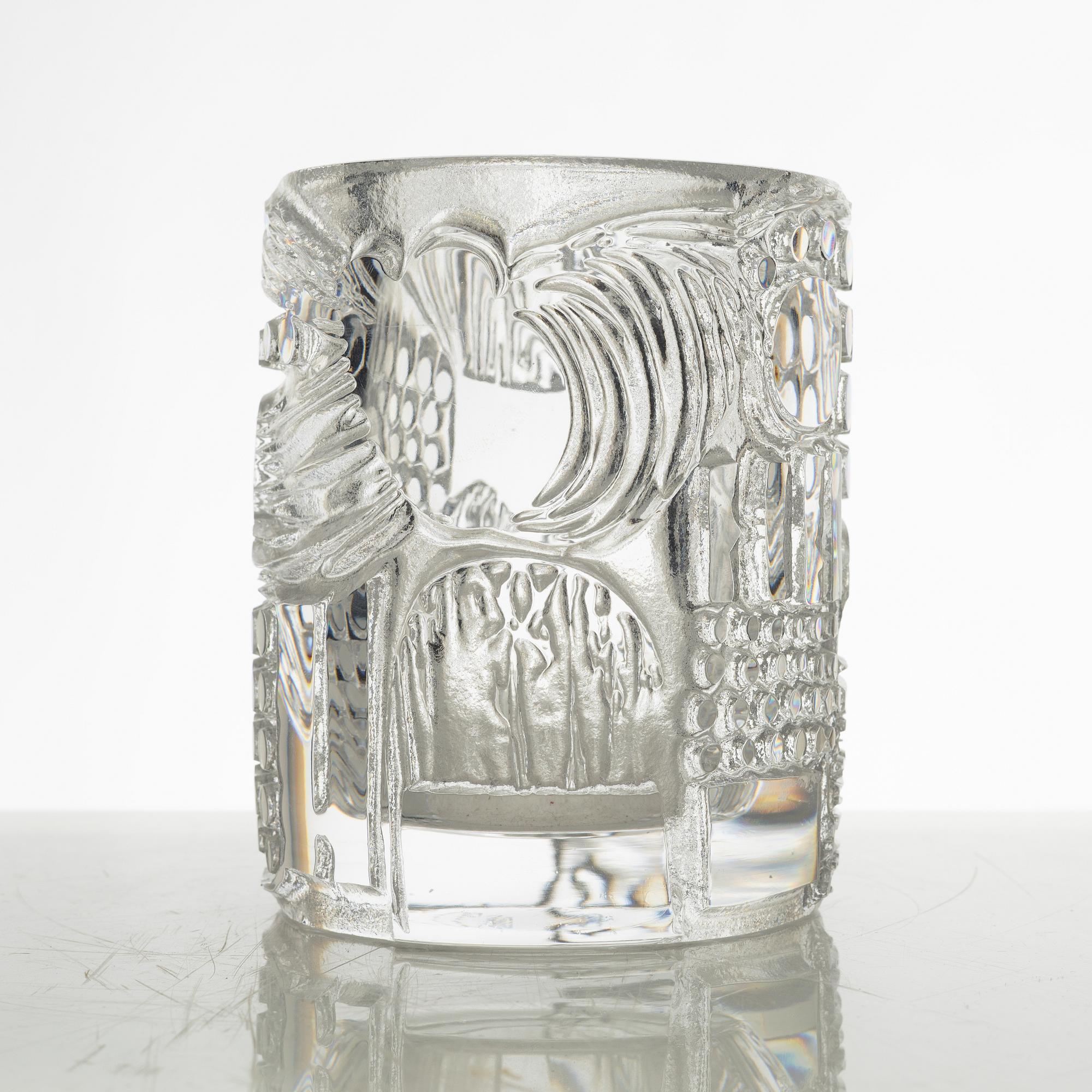 Bertil Vallien, a cylindrical clear glass vase, Boda Åfors Sweden 1960-70s.