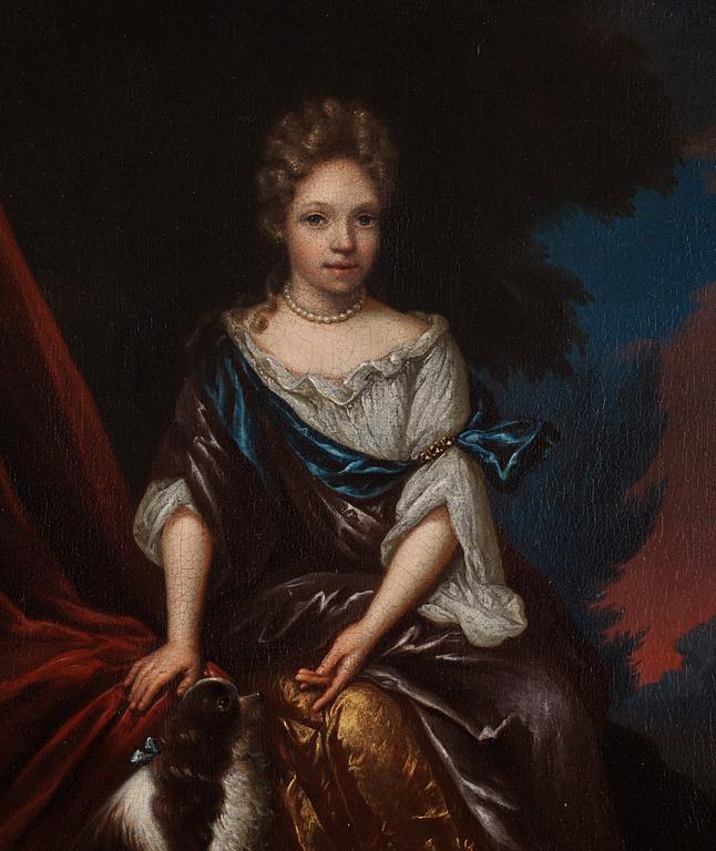 Roelof Koets, Seated Young Lady with Dog in Landscape.