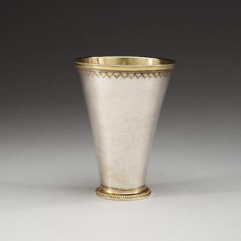 A Swedish 18th century parcel-gilt beaker, makers mark of Paul Zachun, Norrköping 1726.