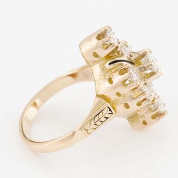 Ring 14K guld och emalj med runda briljantslipade diamanter.