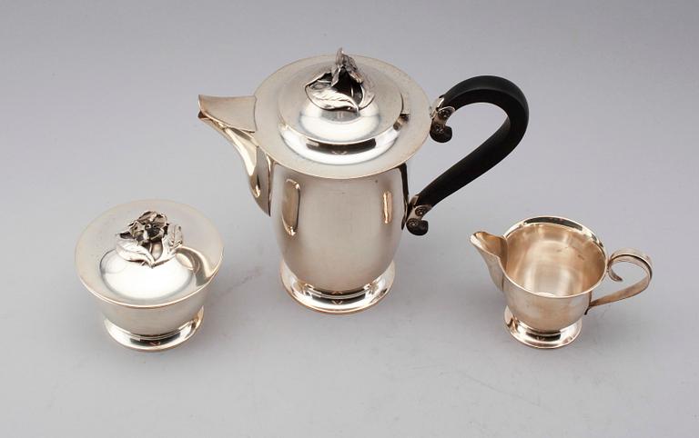 KAFFESERVIS, 3 delar, silver, Bransch, Stockholm 1947. Vikt ca 772 gram.