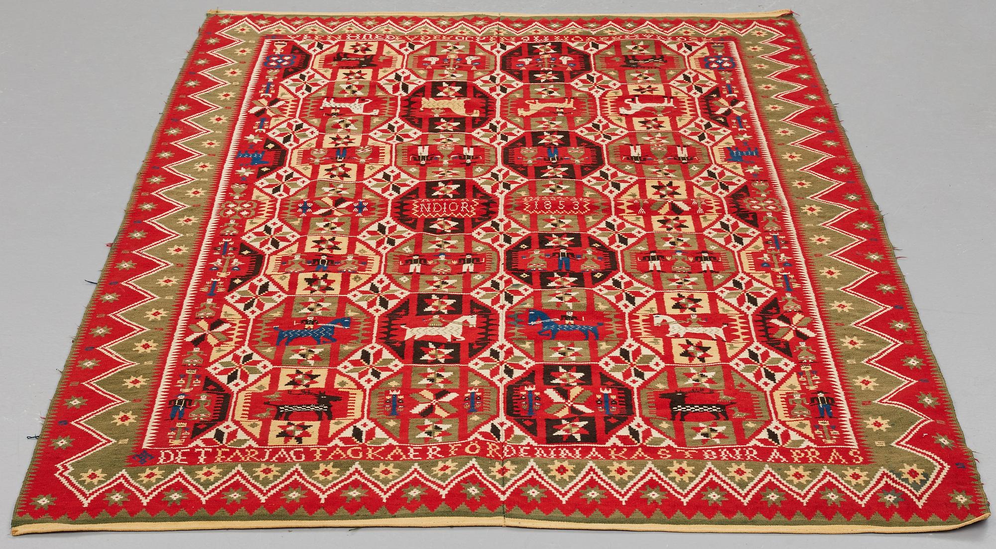 A BED COVER, flat weave, ca 183 x 134,5 cm, Scania  (Skåne) 1853.