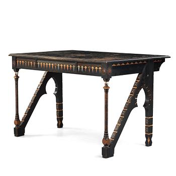 Carlo Bugatti, attributed to, an ebonized wood and walnut desk, Turin, Italy ca 1900.