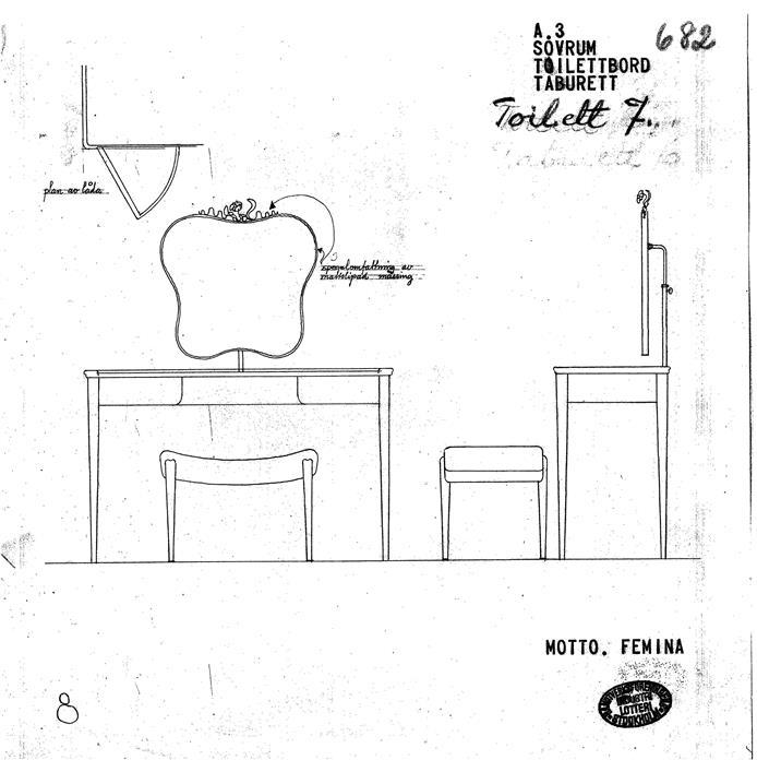 Einar Dahl, a vanity table with mirror, cabinet maker Hjalmar Wikström, for the Stockholm Craft Association ca. 1939.