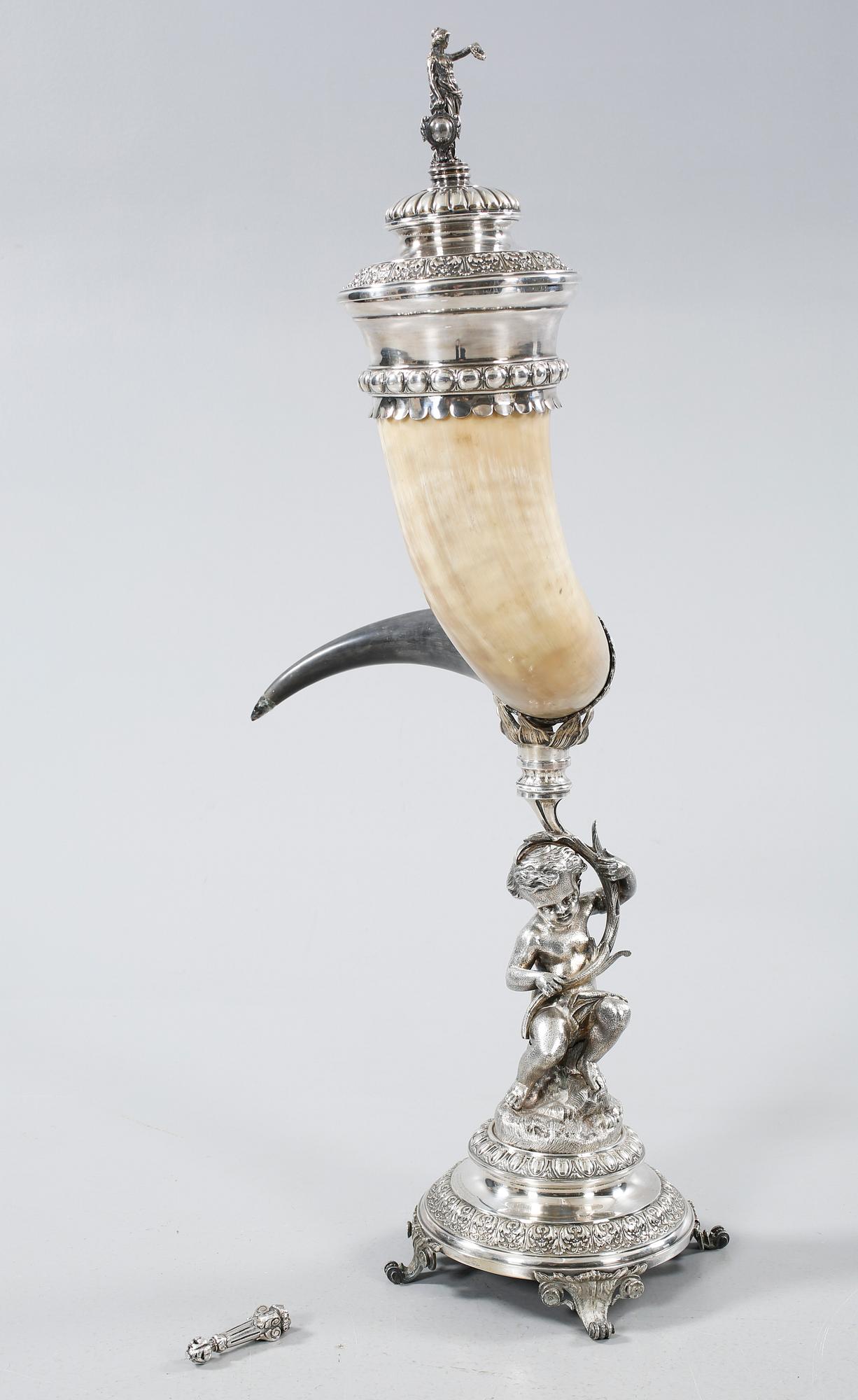 A drinking horn with epns mounting, GAB, Stockholm, late 19th century.
