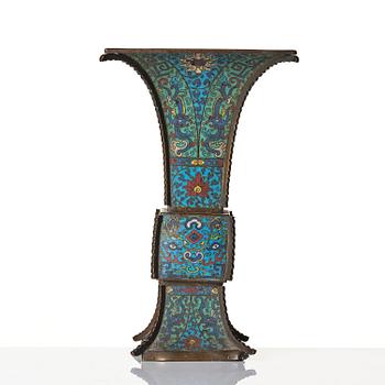 An archaistic cloisonné enamel vase, Gu, late Ming dynasty (1368-1644).