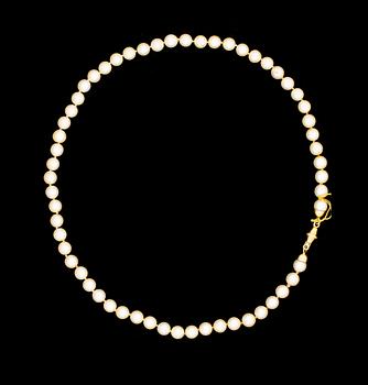 PÄRLCOLLIER, odlade saltvattenspärlor, lås i 18 k guld.