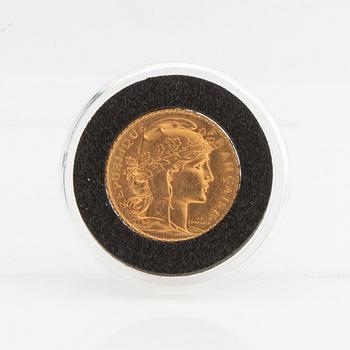 Gold coin France, Gold Rooster 20 Francs, 1909.