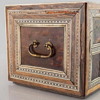 A Spanish colonial bone and tortoise inlayed writing-box, circa 1700.
