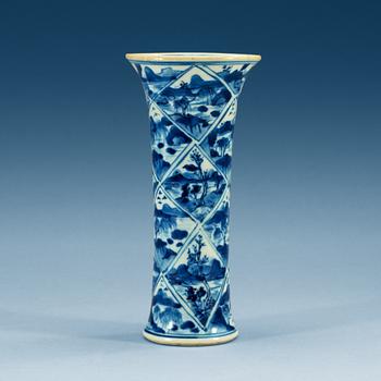 1802. A blue and white Gu shaped vase, Qing dynasty, Kangxi (1662-1722).