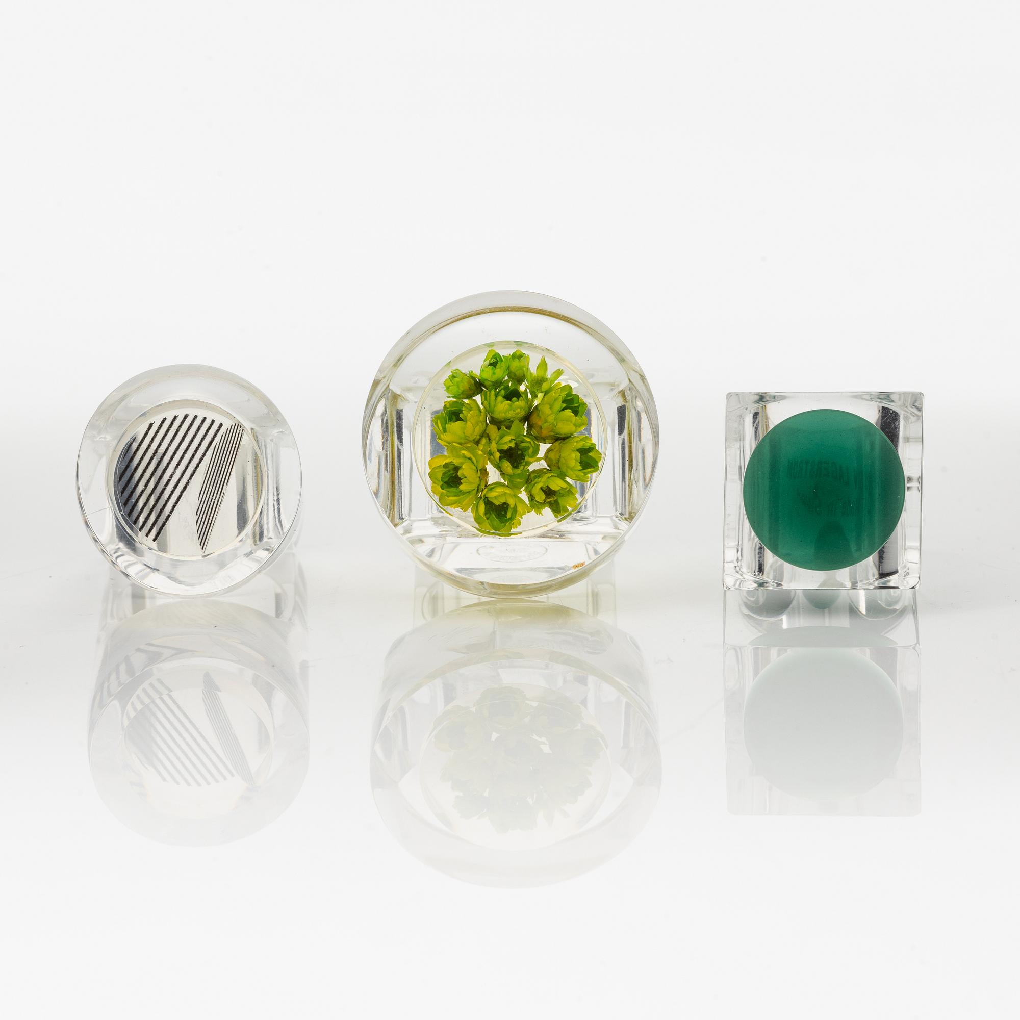 Siv Lagerström, three rings, acrylic plastic. Engraved works from the 1970s.