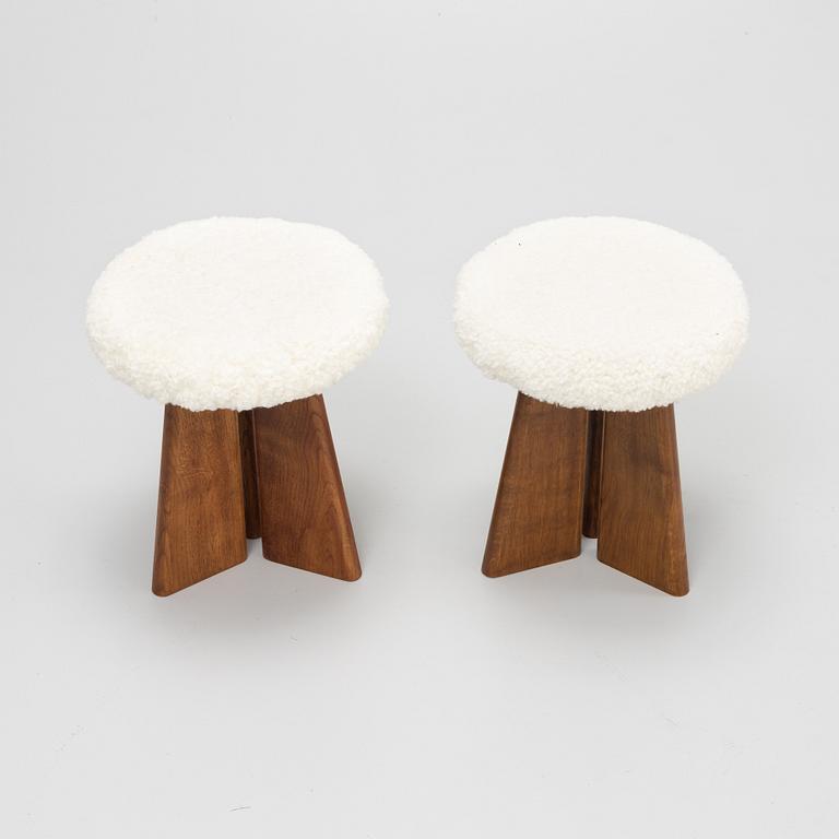 A pair of oak stools, K2, Denmark.