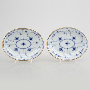 A pair of dishes and a sauce bowl, "Blue Fluted" / "Musselmalet" Royal Copenhagen, 1850-70 and 1893-1900.