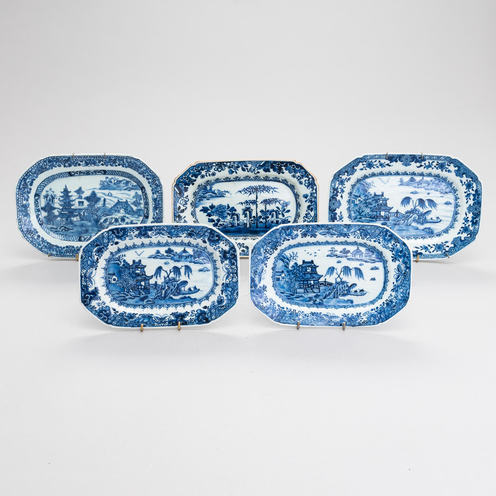 Five Chinese porcelain serving dishes, 18th century.
