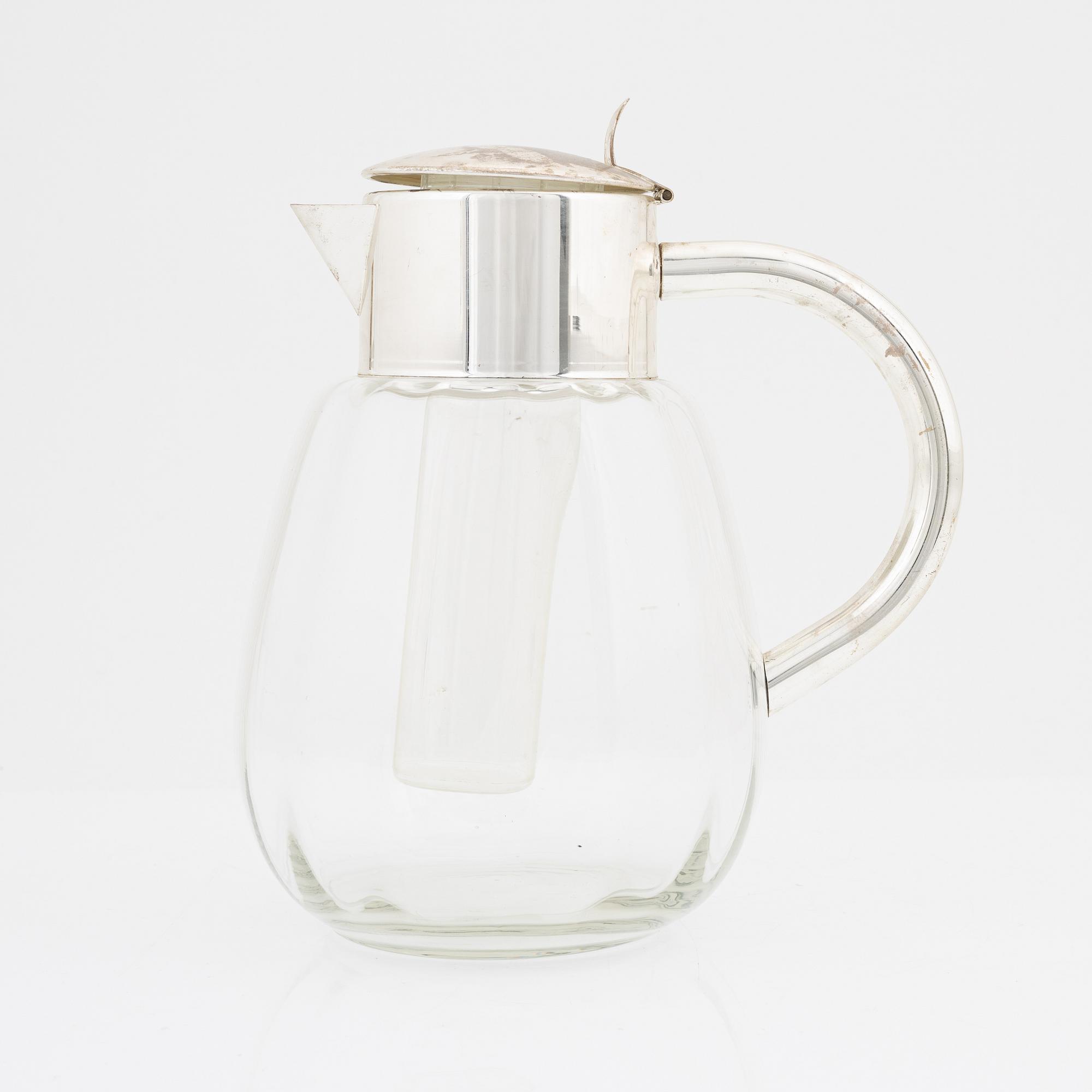 Lemonadkanna / cocktailkanna, glas och vitmetall, 1900-tal.