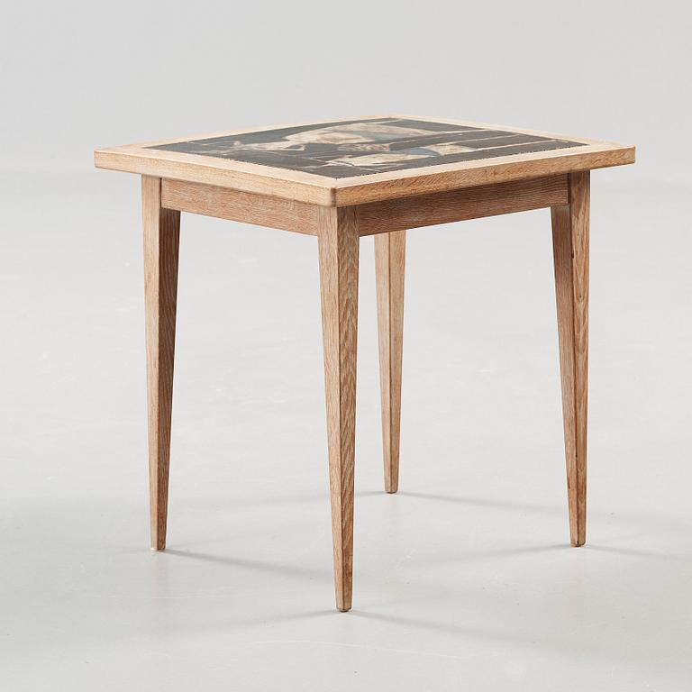 Åke Holm, a sofa table with a stoneware plaque, Höganäs 1950's-60's.