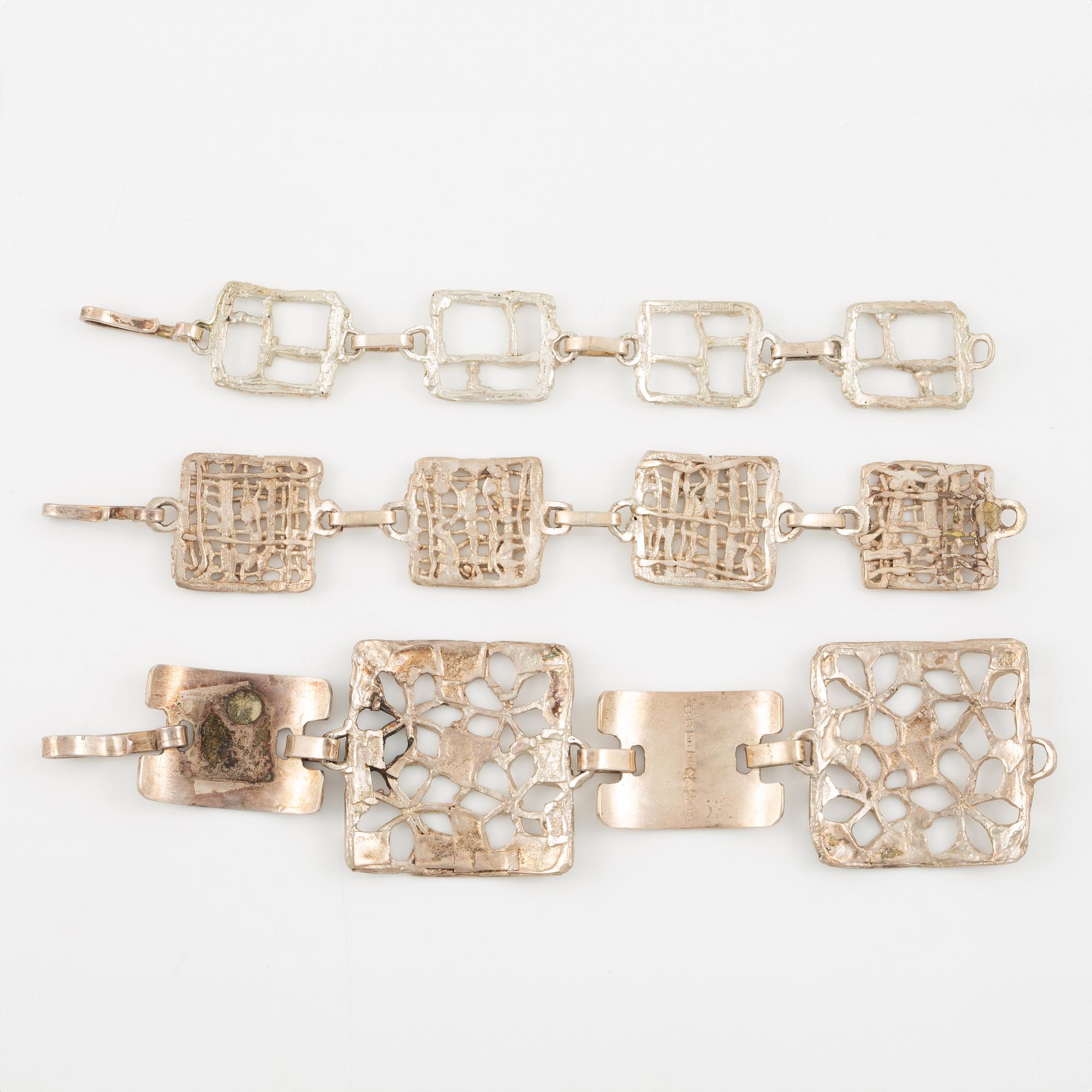 Lars Arby, three bracelets, sterling silver Gothenburg 1976, 1978 and 1982.