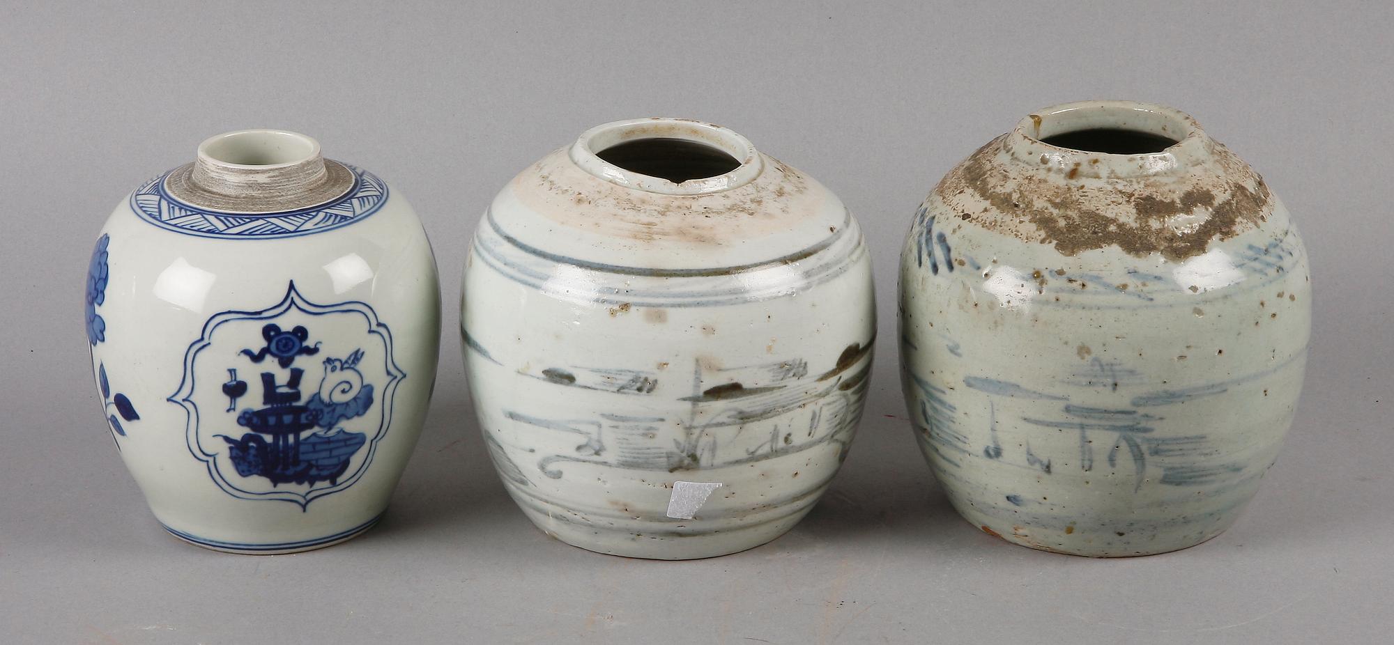 BOJANER, 3 st, porslin, Kina, 1800/1900-tal.