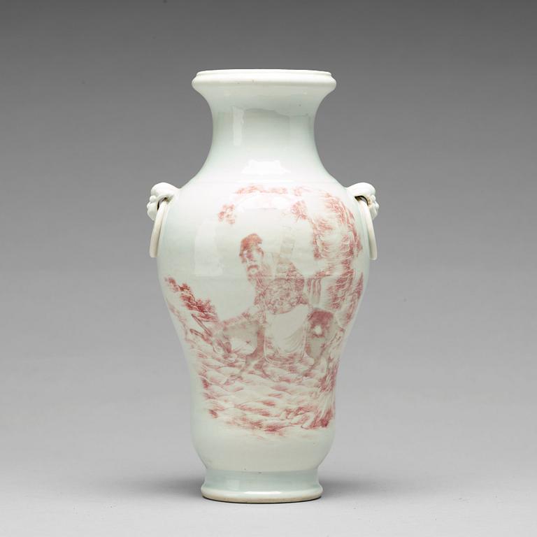 A copper red baluster vase, Qing dynasty (1644-1912), with Qianlong mark.