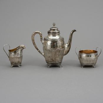 KAFFESERVIS, 3 delar, silver, empirestil, KG Markströms AB, Uppsala 1929. Tot ca 915 gram.