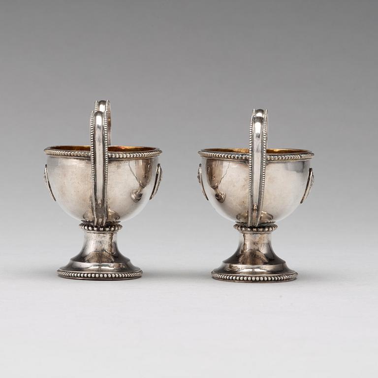 A pair of Swedish 18th century parcel-gilt silver salt-cellars, mark of Anders Schotte, Uddevalla, 1793.