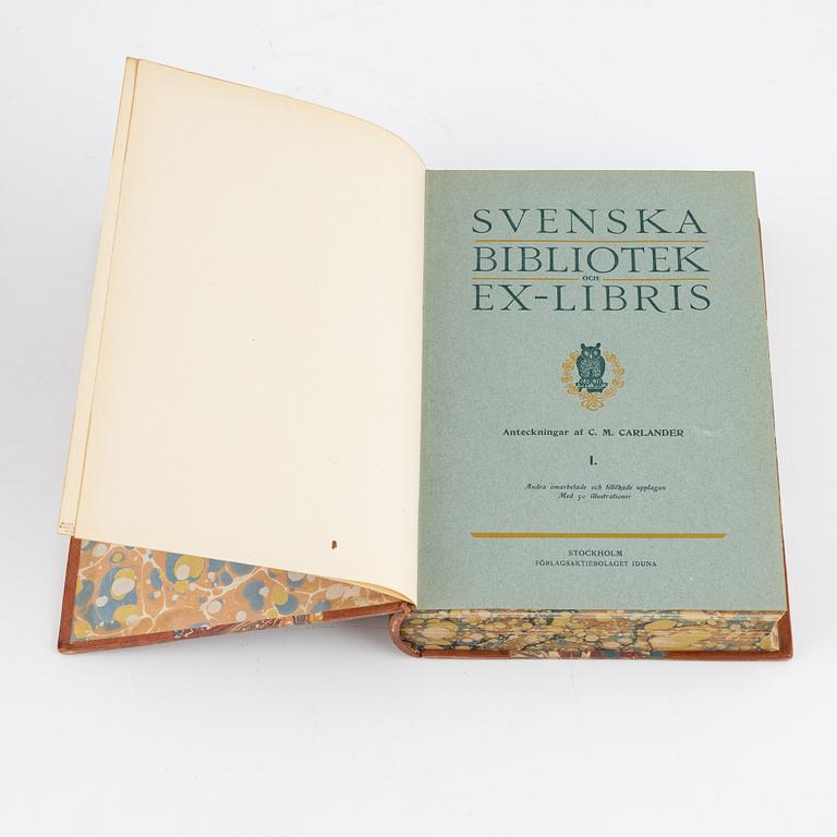 Bokverk, 6 vol, "Svenska Bibliotek och Ex-libris" av C.M. Carlander, Stockholm, 1904.