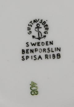 SERVISDELAR, flintporslin/benporslin, 49 st, Spisa ribb, Stig Lindberg.