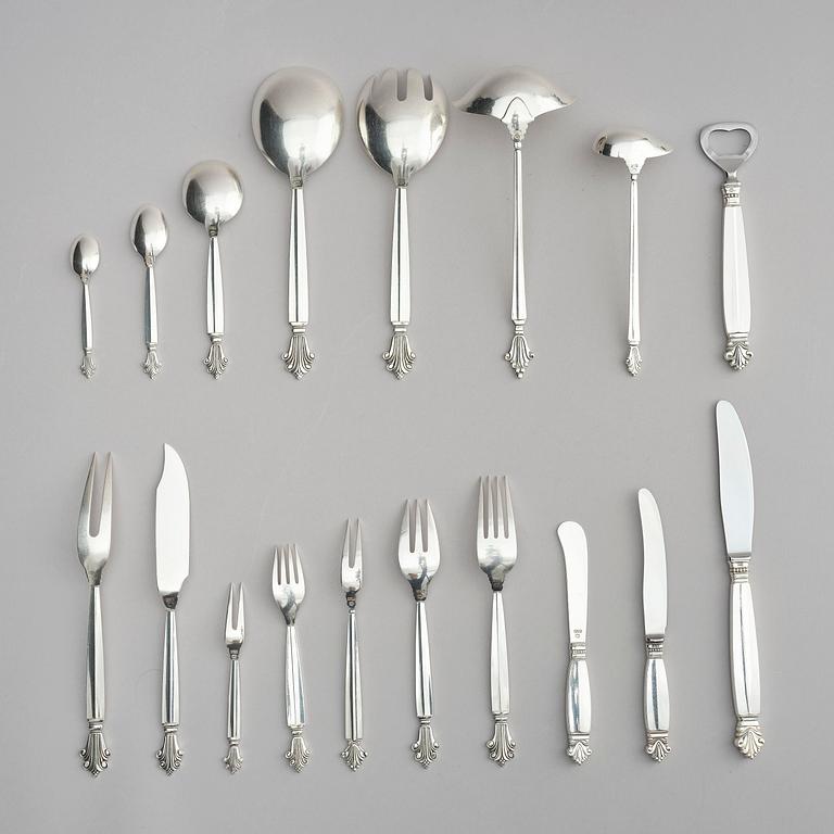 Georg Jensen, a set of 110 pieces of  'Dronning/ Acanthus' sterling silver flatware, design Johan Rohde, Copenhagen.