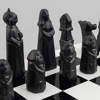 Sven Wejsfelt, 32 stoneware chess pieces, Gustavsberg, Sweden.