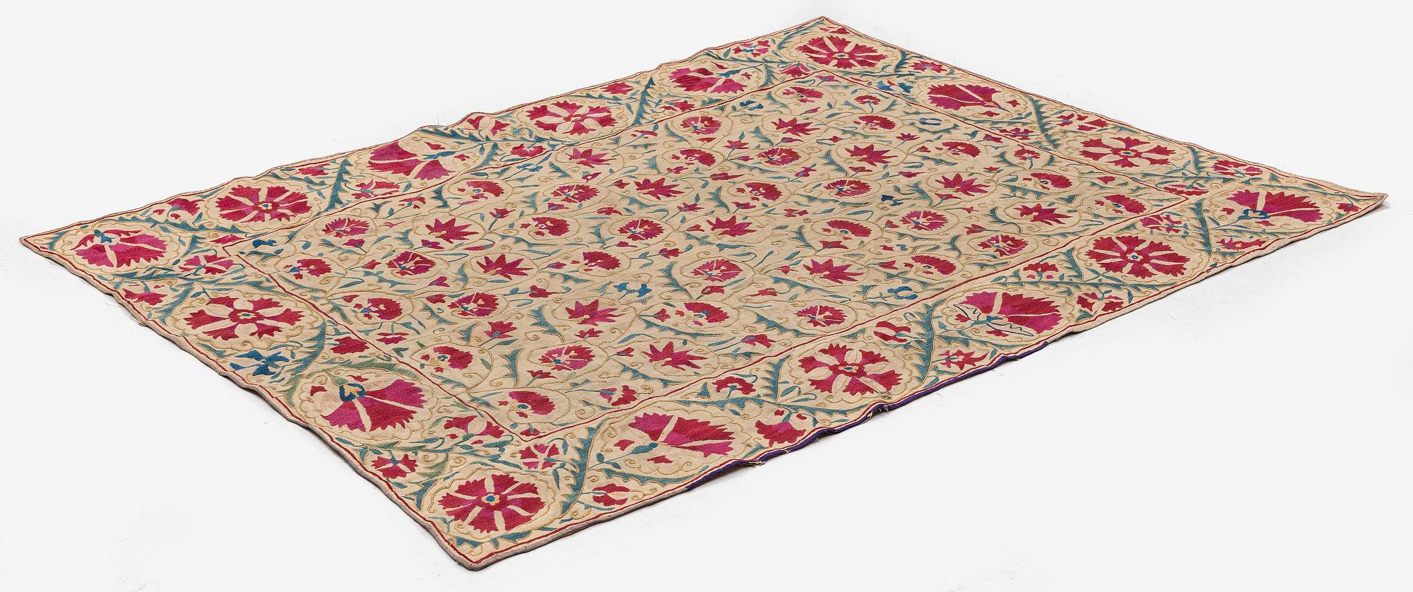 An antique Suzani embroidery, probably Nurata region, Uzbekistan, 19th century, c. 135 x 118 cm.