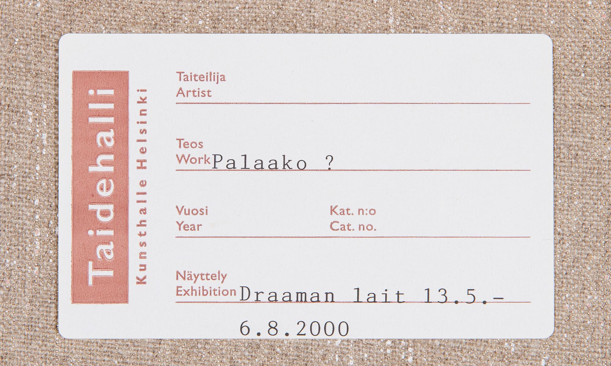 Kaj Stenvall, "Palaako?" (Light?).