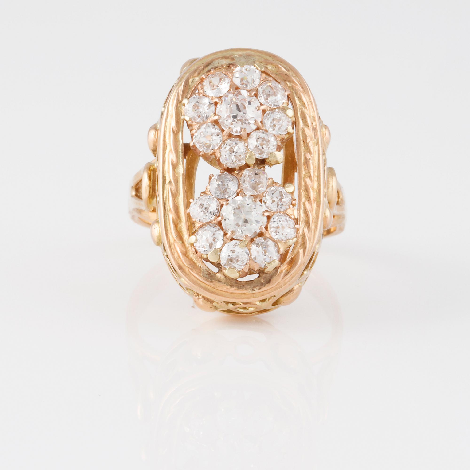 RING, 18K guld med fasettslipade diamanter. Vikt 3,2 gram.