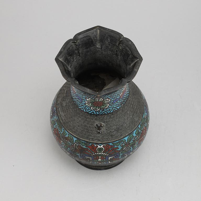 A Chinese bronze and cloisonné vase, around the year 1900.