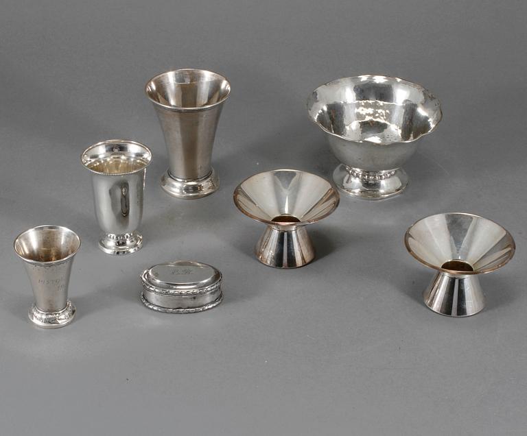 PARTI SILVER, 7 delar, mestadels Sverige, 1900-talets mitt/tredje kvartal, total vikt 288 g.