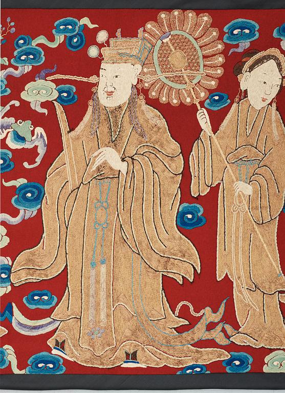 ANTIQUE CHINESE EMBROIDERY. 67 x 175 cm.