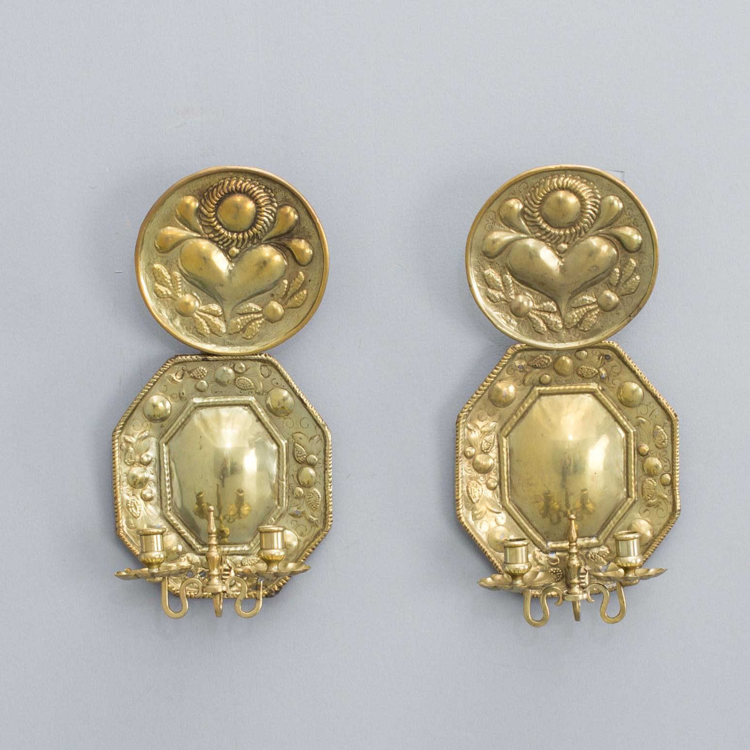 VÄGGPLÅTAR, ett par, mässing, barock, 1700-tal.