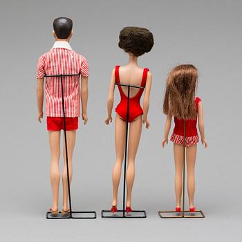 BARBIEDOCKOR, 3 st. "Barbie, Ken och Skipper". 1960-tal.