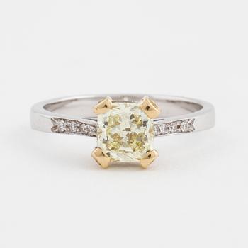 A round-cornered cut yellow diamond ring made in Napoli, Italy.