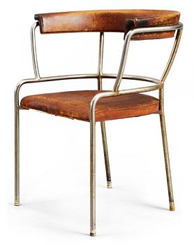 623. Gunnar Asplund, A Gunnar Asplund armchair, circa 1930, possibly a prototype. Chromed plated tubular steel with brown leather upholstery.