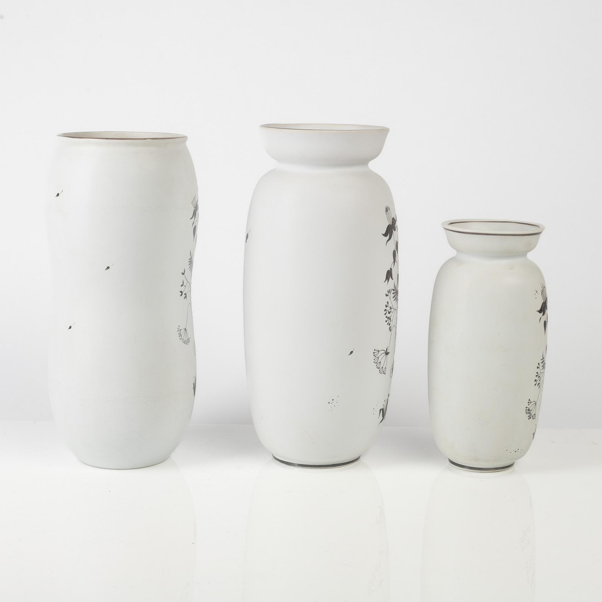 Stig Lindberg, three stoneware "Grazia" vases, Gustavsberg, Sweden, 1951-68.