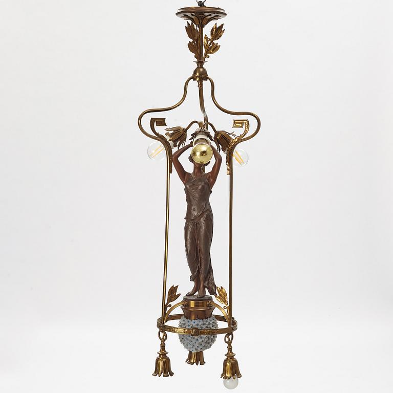 An Art Nouveau ceiling lamp, France, around 1900.