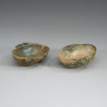 Two green glazed beakers, Han dynasty (206 B.C. - 220 A.D).