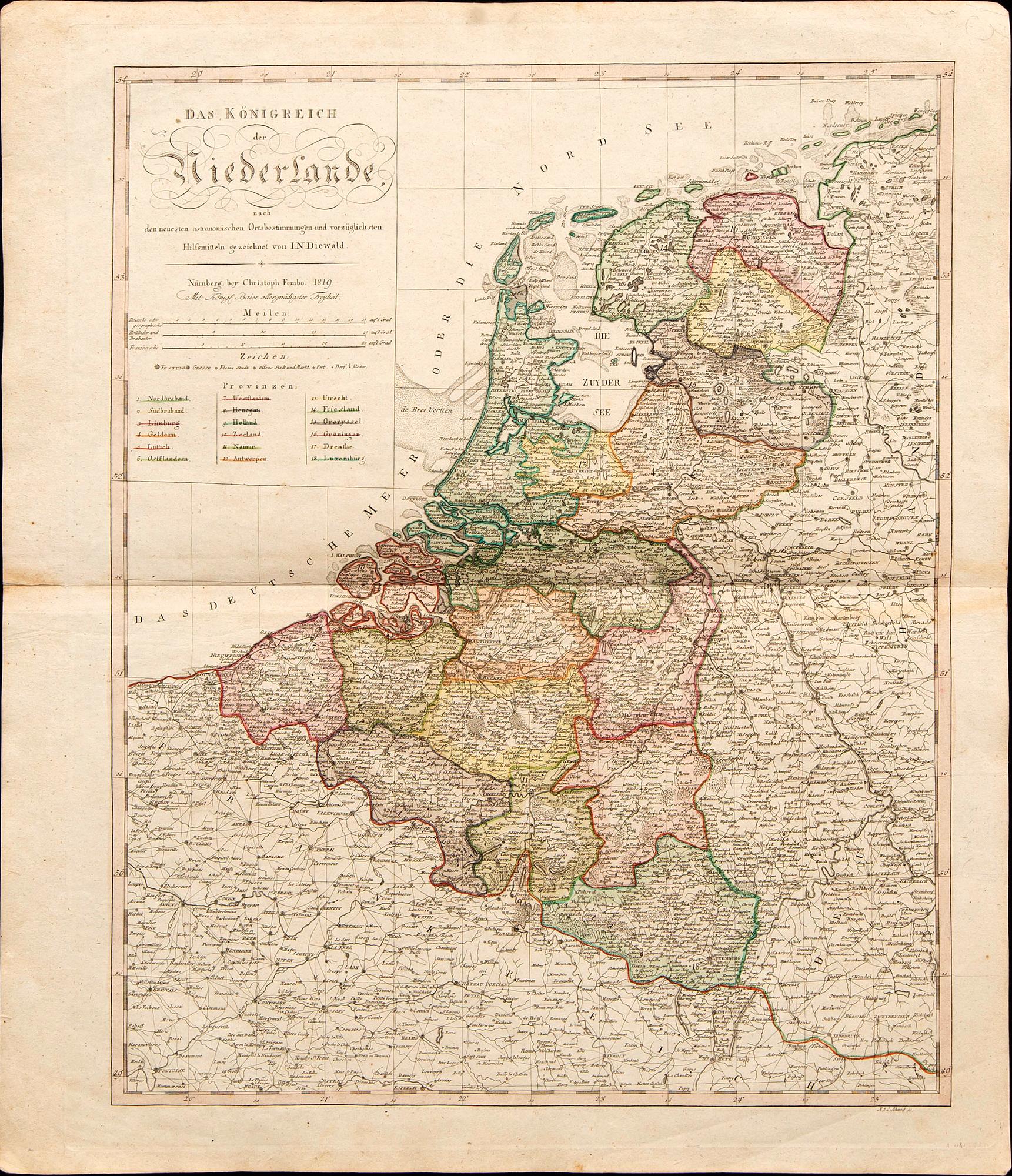 Johann Nepomuk Diewald, karta, handkolorerat kopparstick, Nürnberg 1819.